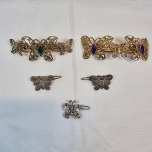 Five Vintage Rhinestone Gold and Silver Toned Hairclips